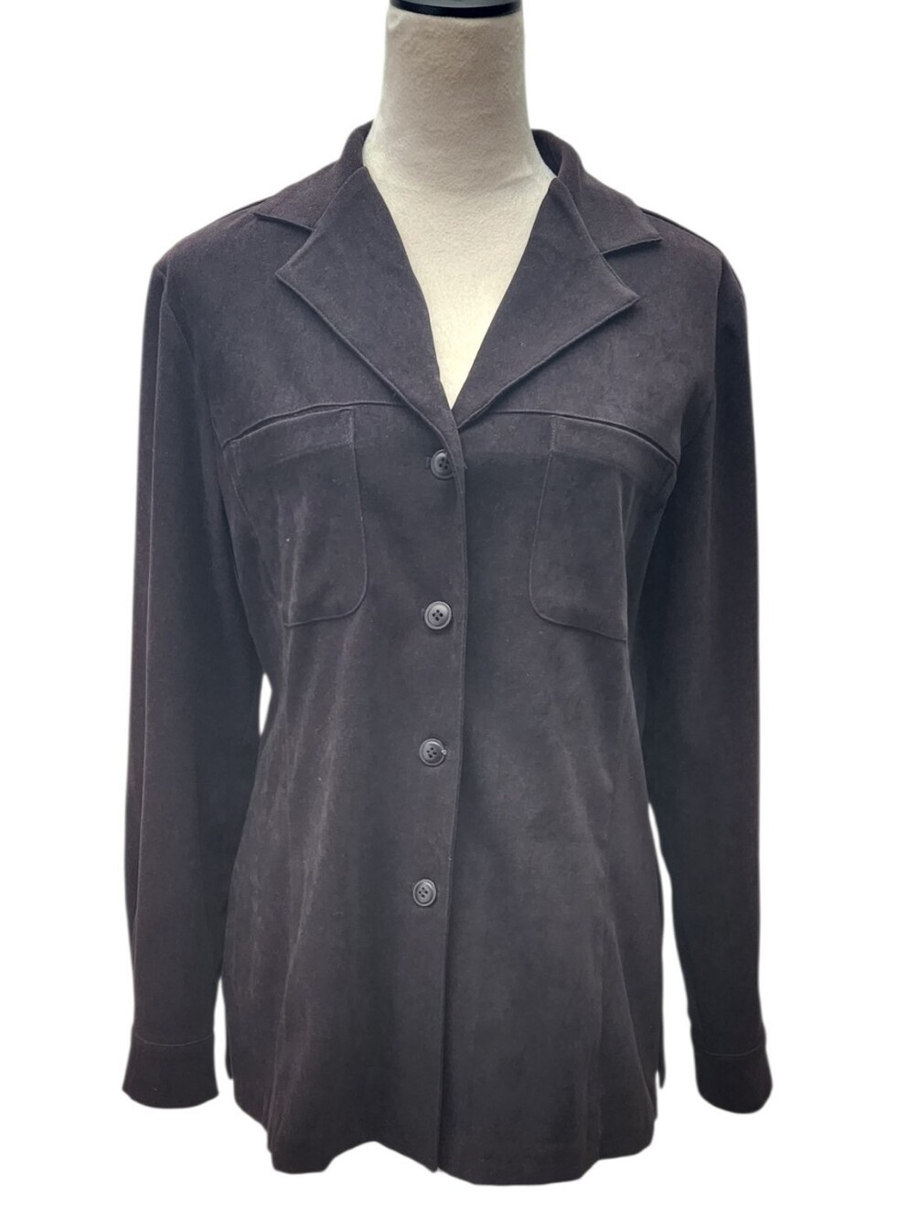 Express Compagnie Internationale Brown Faux Suede Button Front Jacket M Y2K Vtg